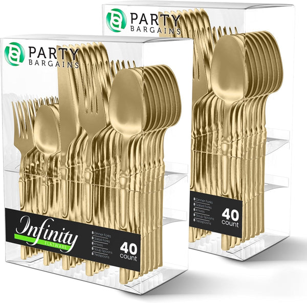 PARTY BARGAINS Disposable Plastic Cutlery Set, 80 Piece Infinity Design Flatware, Heavy