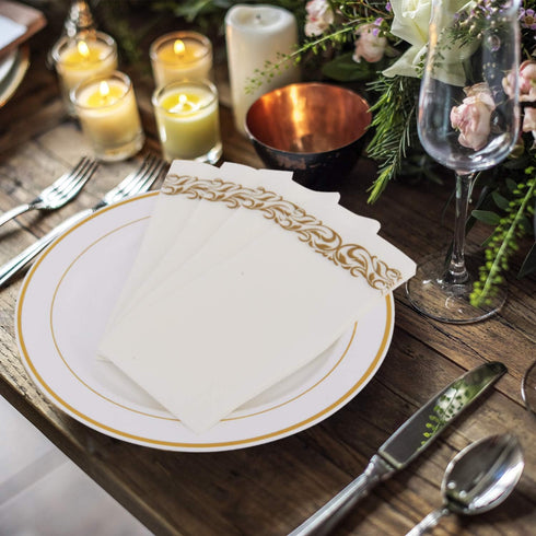FOCUSLINE 100 Linen Feel Disposable Bathroom Napkins, Soft Absorbent Guest Towels for Parties, Weddings, Gold, 12" x 17"