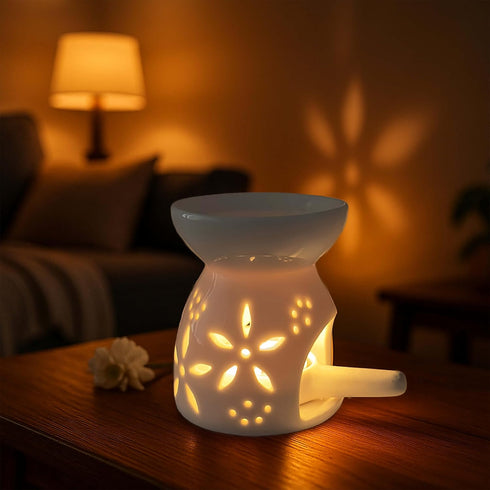 JHZABPO Set, White Oil Burner Tea Light Wax Melt Warmer with Tea Wax Tray, Essential Oil Diffuser, Oil Burner