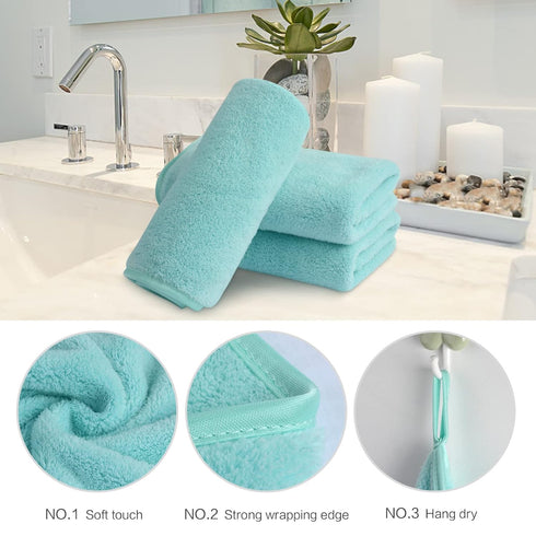 SINLAND 6 Pack Microfiber Face Cloths, Reusable Makeup Remover Washcloths, 13 x 13 Inch, Light Blue