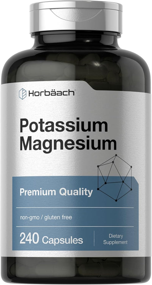 Horbaach Potassium Magnesium Supplement | 240 Capsules | Non-GMO & Gluten Free