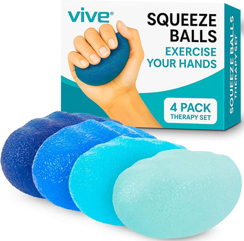 Vive Squeeze Balls for Hand Therapy Set (4 Pack) - Grip Strengthener