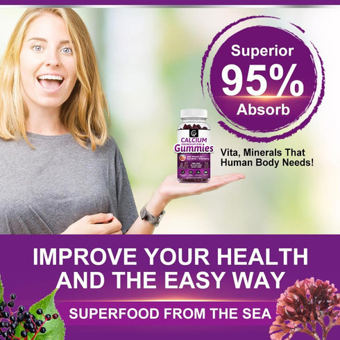 Calcium Magnesium Zinc Gummies with High Absorption Magnesium Glycinate, D3 Sea Moss for Bone & Immune Support - 2 Pack