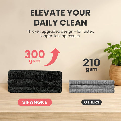 SIFANGKE 12 Pack 11.8"X11.8" Microfiber Cleaning Cloth, Lint-Free and Highly Absorbent Rags, Black Reusable Microfiber