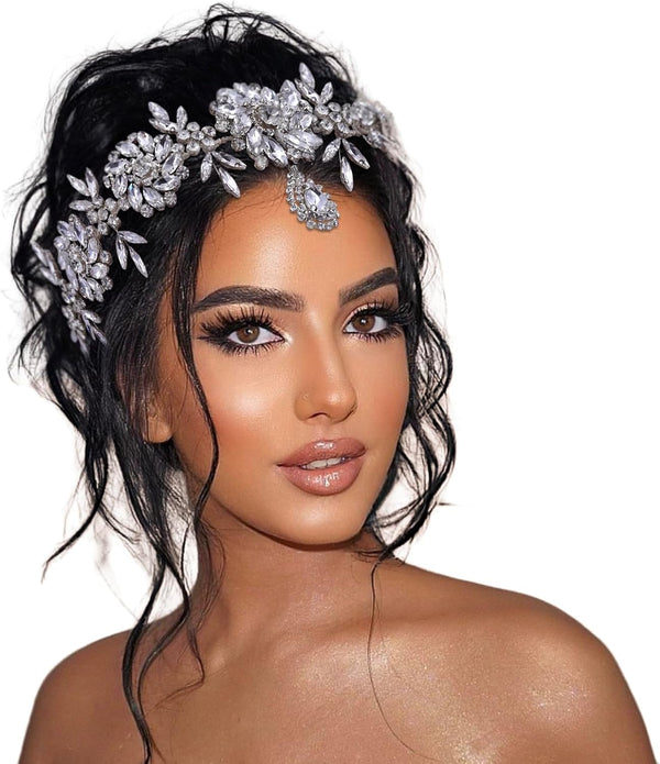 Silver Rhinestone Wedding Tiara, Headpiece Jewelry for Bride Women and Girls, Crystal Headpiece (One Size)