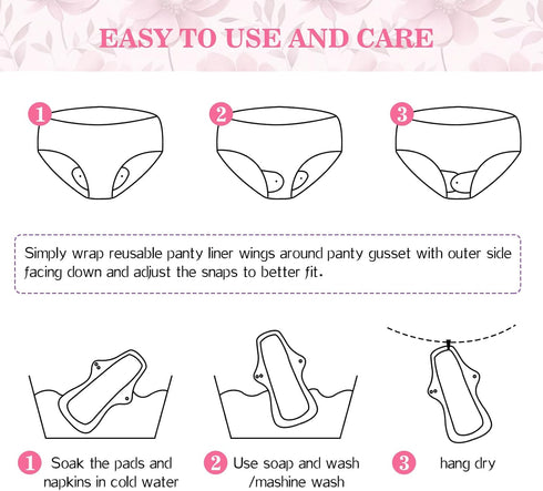 PHOGARY 7 Pack Set 1 33cm Reusable Menstrual Pads Large Sanitary Pads for Heavy Flow with Wet Bag, Washable Overnight