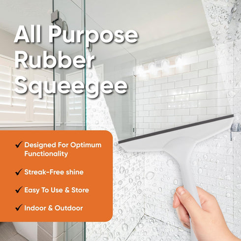 Superio Rubber Squeegee, Streak Free All Purpose Window Squeegee with Comfort Grip Handle and Hanging Hook (Grey, 6
