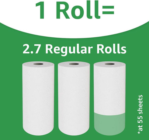 Amazon Basics 2-Ply Flex-Sheets Paper Towels, 12 Basics Rolls = 32 Regular Rolls, 150 Sheets