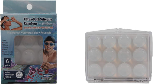 Top Med Soft Silicone Earplugs Value Pack, 6 Pairs Moldable Putty Ear Plugs for Sleeping, Snoring, Travel