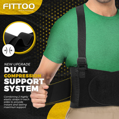 FITTOO Back Brace - Removable Suspenders & Lumbar Pad for Back Pain Relief, Heavy Lifting Support for Men & Women