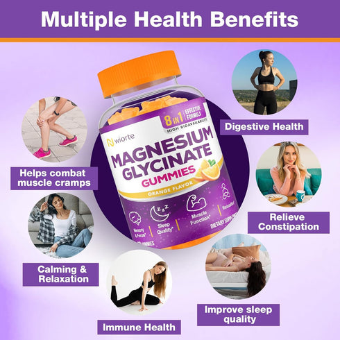 Magnesium Glycinate Gummies 1500mg for Adults with Ashwagandha & B6 - Organic Relaxation, Energy & Muscle Support - 60
