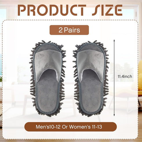 2 Pairs Microfiber Cleaning Mop Slippers for Floor Cleaning House Mop Shoes Men and Women Washable Unisex Dusting Slippers Dirt Cleaning Tool Supplies (Gray, Large)