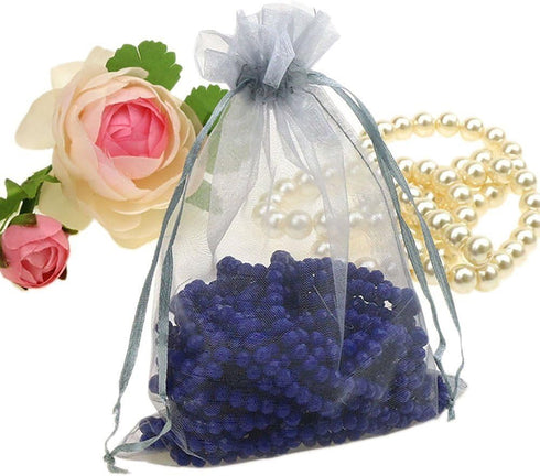 Wudygirl 100pcs Sheer Grey Organza Bags 5 x 7 Inch - Drawstring Transparent Jewelry Pouches for Party Favors