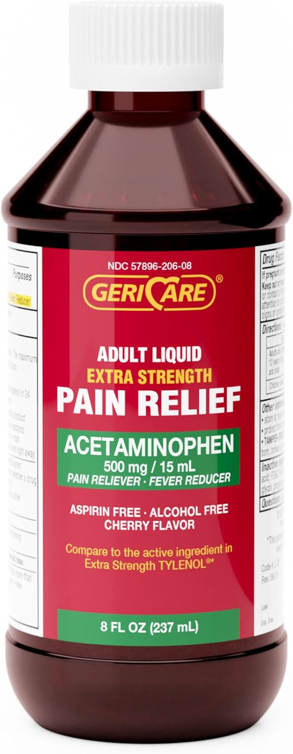 GeriCare Extra Strength Acetaminophen 500 mg Adult Liquid Pain Relief, Fever Reducer, 8 FL OZ (Pack of 2)