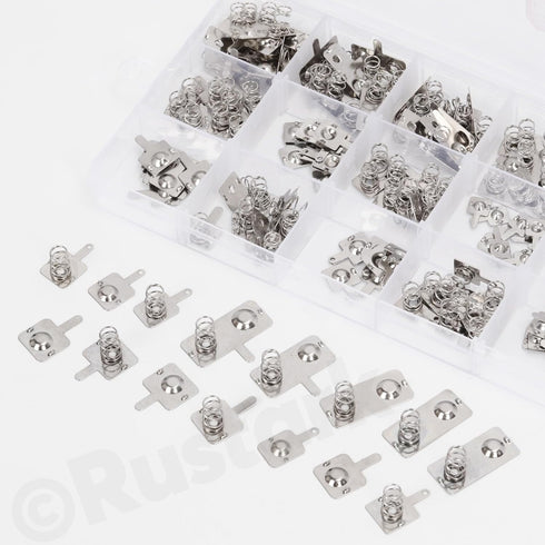 Rustark 100Pcs Battery Spring Plate Assortment Kit Negative to Positive Conversion Spring Contact Plate Battery Springs