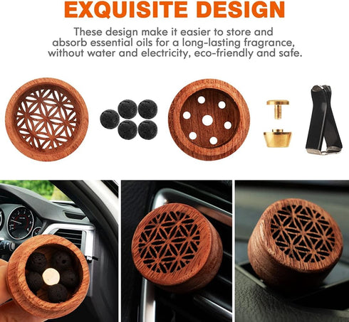 Essential Oil Car Diffuser, 2 PCS Wood Aromatherapy Diffuser with Vent Clip for Car