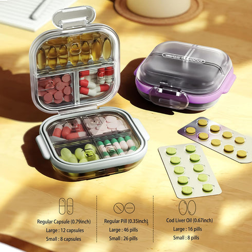 Niuthreee 7 Travel Pill Organizer - Airtight Medicine Case for Traveling Portable Pharmacy Box with Labels Vitamin