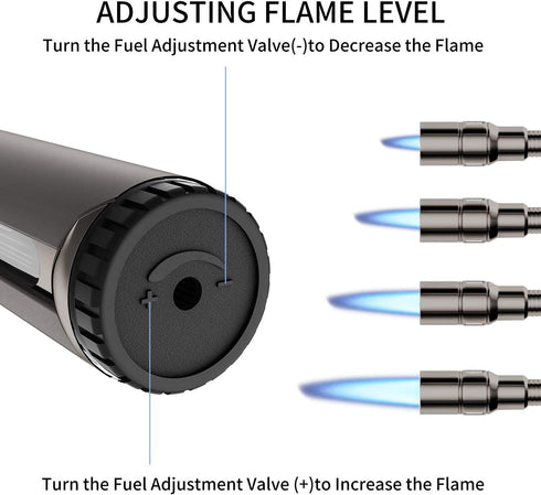 Butane Lighter Torch, Long Refillable Jet Lighter, Windproof with Visual Fuel Window, Flexible Neck for Grill - Black