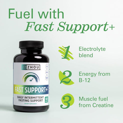 Zhou Fast Support+ Intermittent Fasting Support Supplement, Vitamin B12 for Energy, 60 Veg Caps