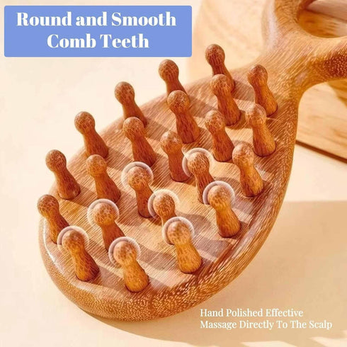KINTEGOOD Sandalwood Head and Scalp Massager Comb, Wide Tooth Wooden Gua Sha Tool with Ergonomic Handle for Stress