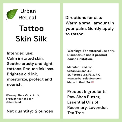 Urban ReLeaf TATTOO SKIN SILK! 100% Natural Shea Butter Salve Ointment, Vegan, Healing Botanicals