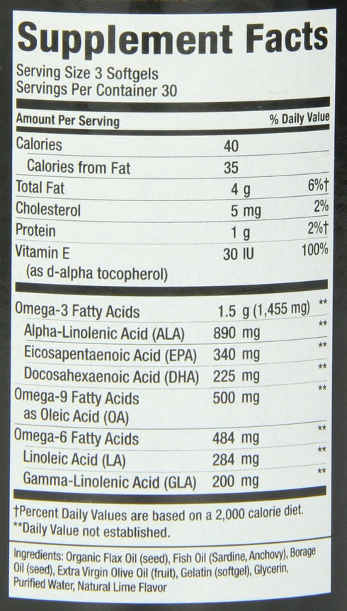 Nature's Way MEGA 3/6/9 Omega Blend, Non-GMO, Fish | Flax | Borage Oils, 90 Count