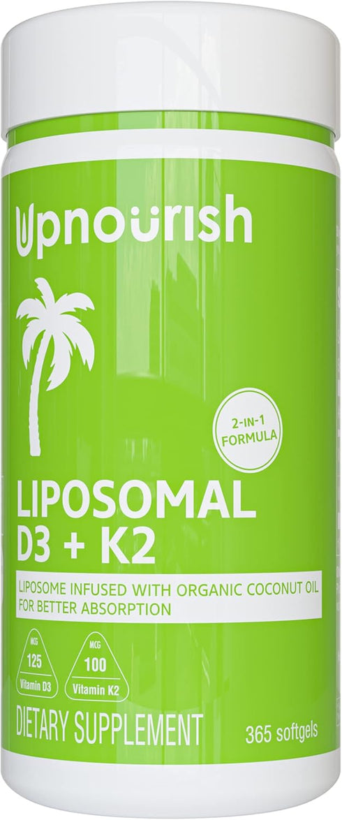 UpNourish Liposomal D3 & K2 MK-7, 365 Mini Softgels - 5000 IU Vitamin D3 & 100 mcg Vitamin K2 for Bone Health
