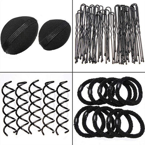 Moor 73 pcs Hair Braiding Tool with Brown Hair Wig Bun, Hair Styling Accessories, Magic Bun Maker Kit for Women, Kids