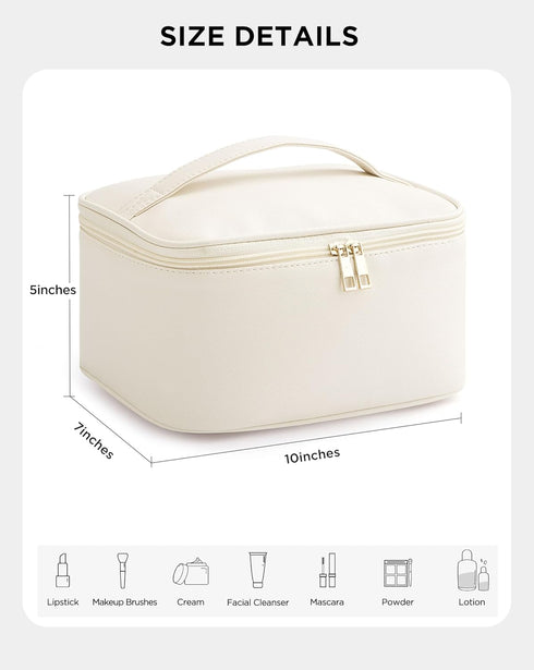 HBlife Travel Makeup Bag, Portable Cute Leather Cosmetic Bag, Large Organizer Toiletry Bag for Women Girls with Handle