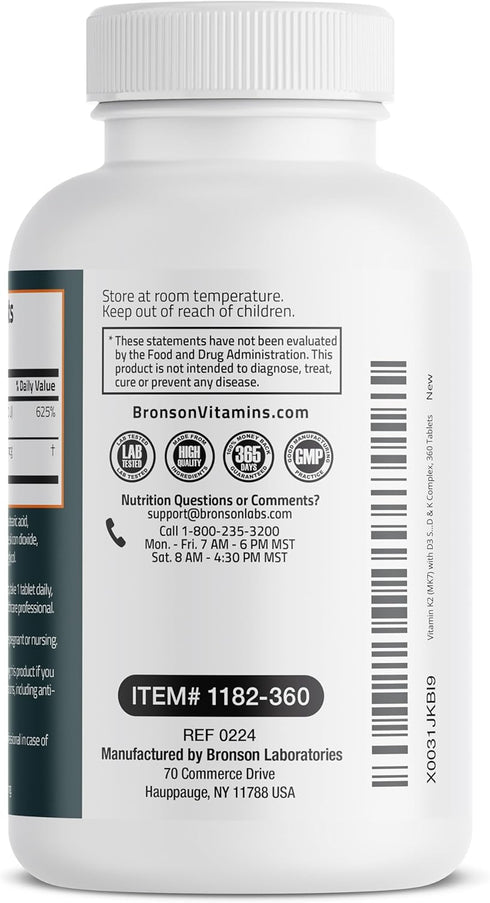 K2 D3 (MK7) D3 5000IU (125 90 K2 MK-7, 360 Bronson Vitamin Supplement Non-GMO Formula Vitamin mcg) & mcg Easy