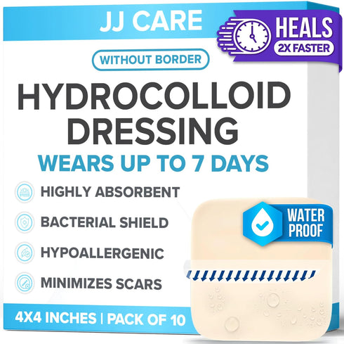 JJ CARE Hydrocolloid Dressing 4x4, Pack of 10, Self-Adhesive Thin Hydrocolloid Wound Dressing