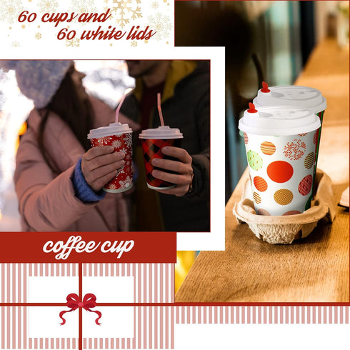 WILLBOND 60 16 oz 6 Pcs Hot Chocolate Coffee Cups Christmas Party Favor Gift Disposable Coffee Cups Holiday Hot Cocoa