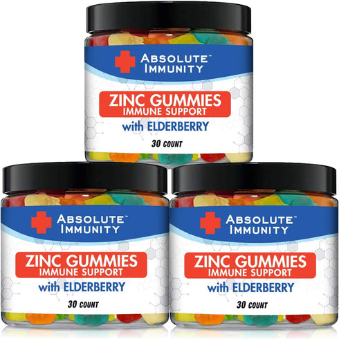 Absolute Immunity ZINC and Elderberry Gummies - 30ct 3 Pack for Immune System Health - Adults and Kids