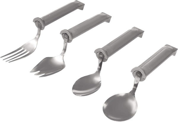 Rehabilitation Advantage Swivel Utensil Set, 4-Piece Adaptive Cutlery with Rotating Handles for