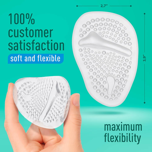 Metatarsal Pads, Ball of foot cushion - Soft Cushion Design - Shock Absorbing - Anti-Slip Strong Adhesive - for Womens High Heel Pain Relief - 3 Pairs (Clear)