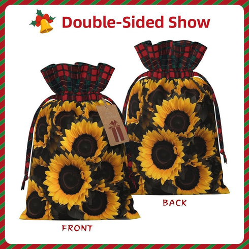 RLDOBOFE Christmas Gift Bags With Drawstring A bouquet of black sunflowers Christmas Burlap Gift Bag Christmas