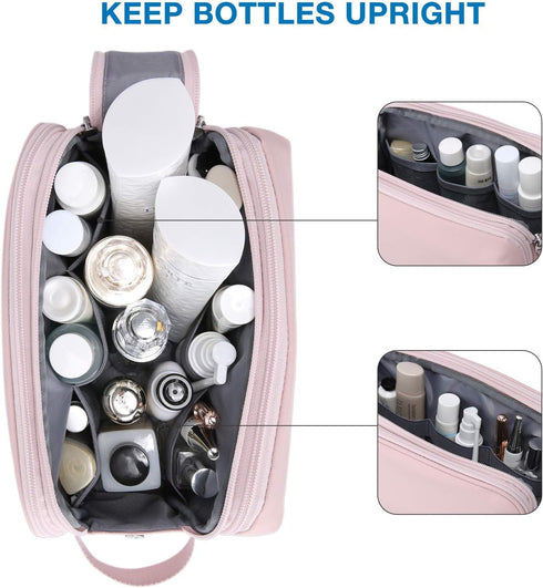 BAGSMART Toiletry Bag for Women, Cosmetic Makeup Organizer, Travel Dopp Kit, Water-resistant Shaving Bag, Pink