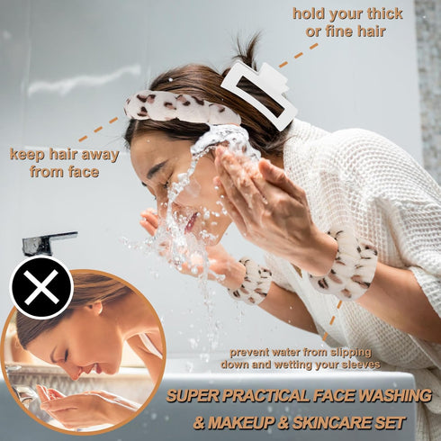 Canitor Spa Headband Wrist Bands Set with Hair Clips, Non Slip Puffy Terry Cloth Makeup Headband for Washing Face
