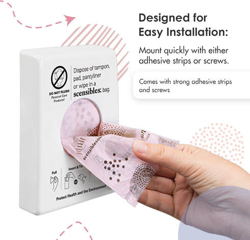 Scensibles Bathroom Dispenser for Menstrual Care Disposal - Bag Dispenser and Refill Boxes - for Tampons, Pads, Other