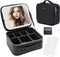 Travel Makeup Bag, Black Cosmetic Train Case with Lighted Mirror, Adjustable Brightness, Toiletry Storage Case for