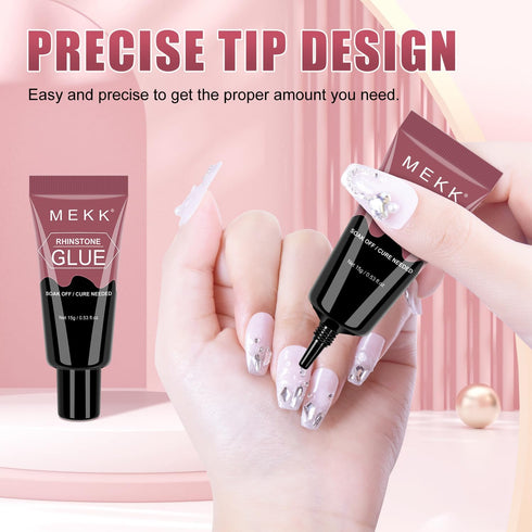 MEKK Rhinestone Glue for Nails, 1Pcs 15g Super Strong Gel for Rhinestones, No Wipe Needed for 3D Nails