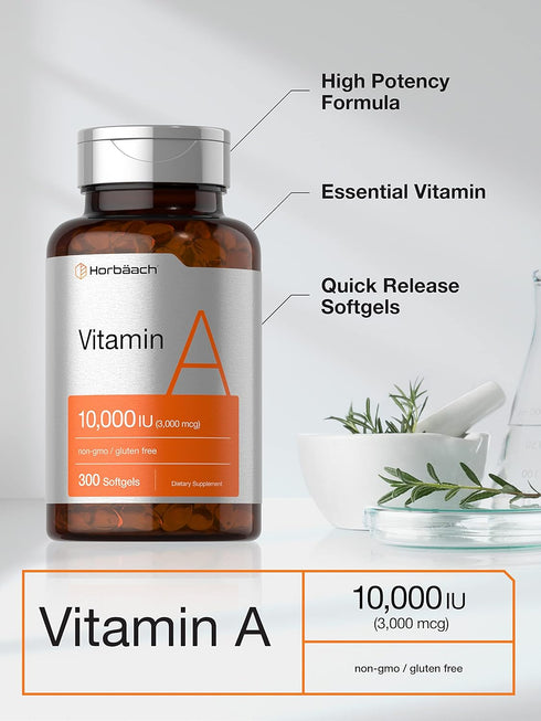 Horbaach Vitamin A, 10000 IU Softgels, 300 Count, Non-GMO & Gluten Free Supplement