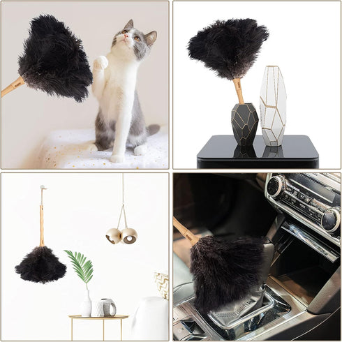 Ostrich Feather Duster, 16 Inch Black Genuine Ostrich Feathers with Wood Handle, Eco-Friendly Cleaning Duster