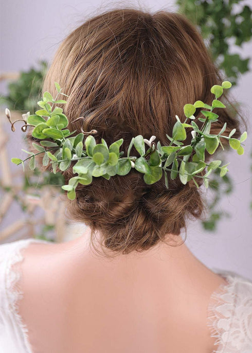 Wedding Bridal Camellia Hair Comb, Ranunculus Green Leaf Floral Clip Headpiece 2033