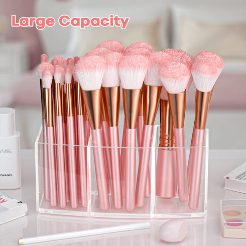 Clear Makeup Brush Organizer, Acrylic Cosmetic Brushes Storage with 3 Slots,Perfect Pen Holder for Desk by BOCONY