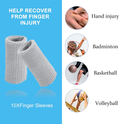 10Pcs Finger Compression Sleeves Support, Finger Sleeve Protectors Cots Thumb Brace for Trigger Finger Arthritis Swelling Basketball Sport, Breathable Elastic Pain Relief