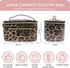 FITINI Makeup Bag Portable Cosmetic Bags,Large Travel Make-up Organize PU Leather Toiletry Bag for Women Purse With Handle Zipper Cosmetic Brush Pouch,Brown Leopard
