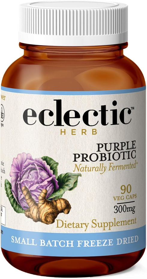 ECLECTIC INSTITUTE Raw Fresh Freeze-Dried Non-GMO Purple Probiotic for Digestive and Intestinal Support, 90 CT (300 mg)