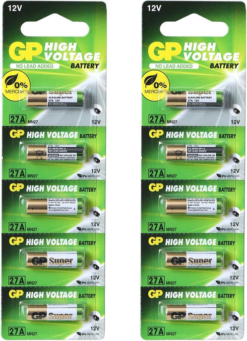 GP Alto Voltaje Batería 27 A MN27 A27 PK5 12 V, 10 Pack