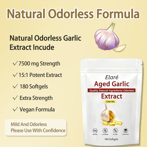 SAPURAIS 7500mg 180 Botanic Vault Aged Garlic Extract - Odorless, Organic Garlic Extract Capsules | Non-GMO